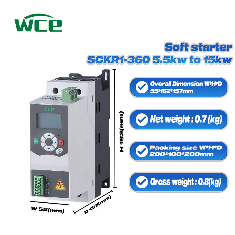 220V 380V AC Motor Soft Starter, 5.5KW 7.5KW 11KW 15KW, Online Type with No Bypass Contactor, Motor Drive for AC Motor