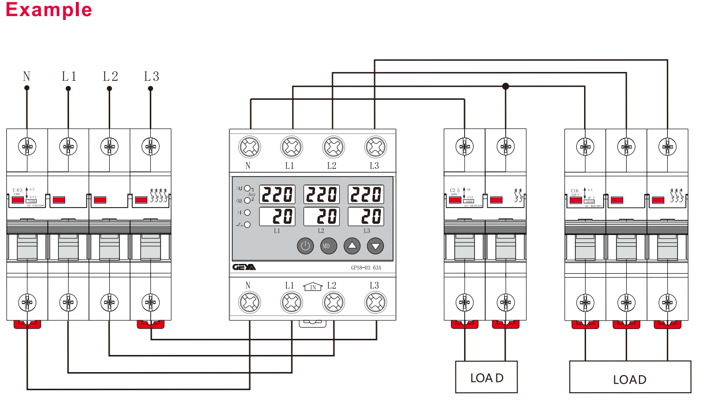 GEYA  3 Phase Din Rail Voltmeter Ammeter Adjustable Over and Under Voltage Current  Limiter protection Monitor Relays Protector