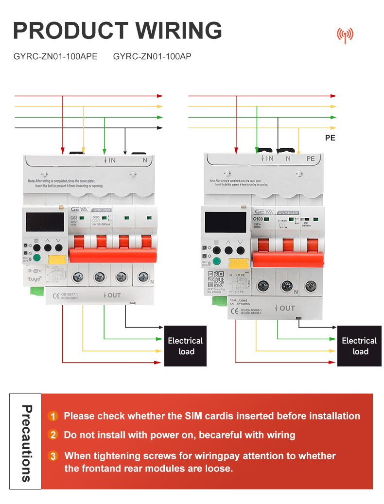 GEYA GYRC-ZN01 4P/100A Overload Protector TUYA Smart Home Timer Switch Wifi Smart Circuit Breaker Remote Control Mcb Miniature