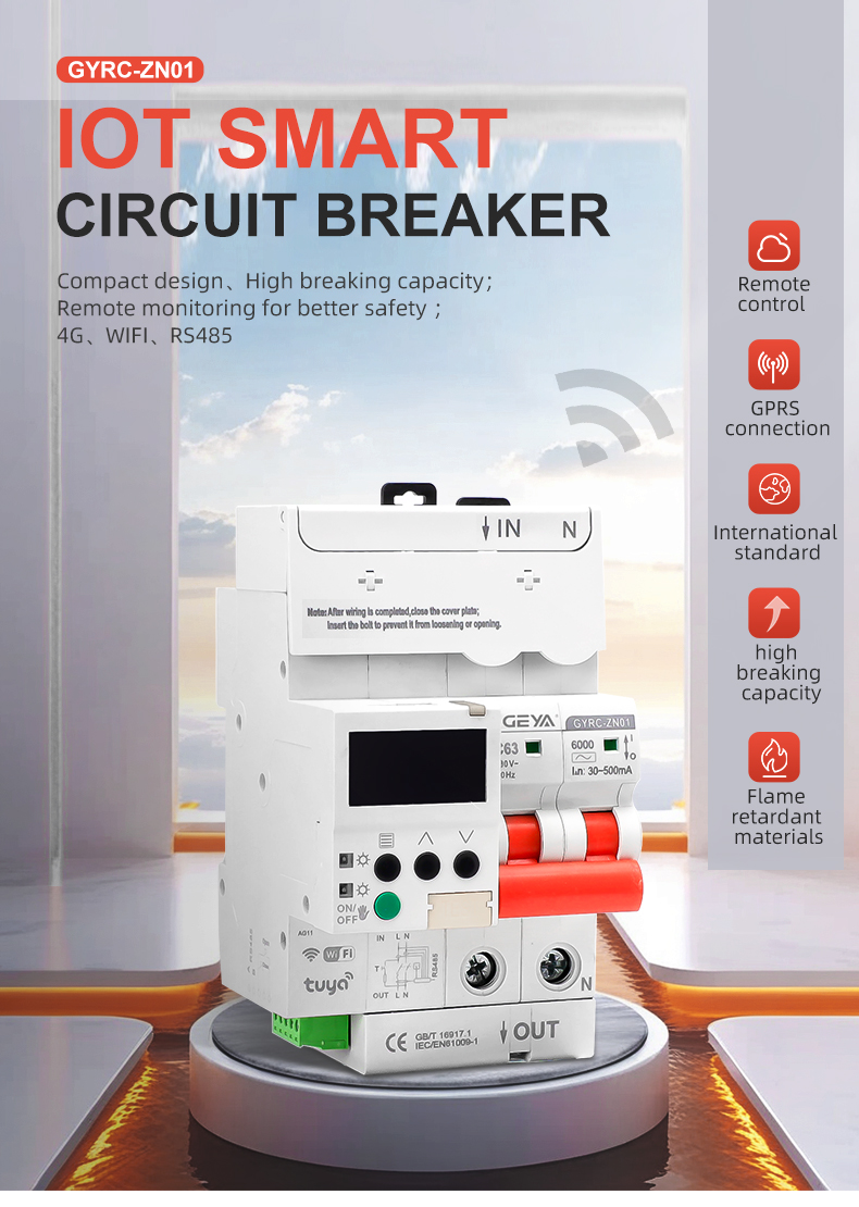 GEYA GYRC-ZN01 4P/100A Overload Protector TUYA Smart Home Timer Switch Wifi Smart Circuit Breaker Remote Control Mcb Miniature