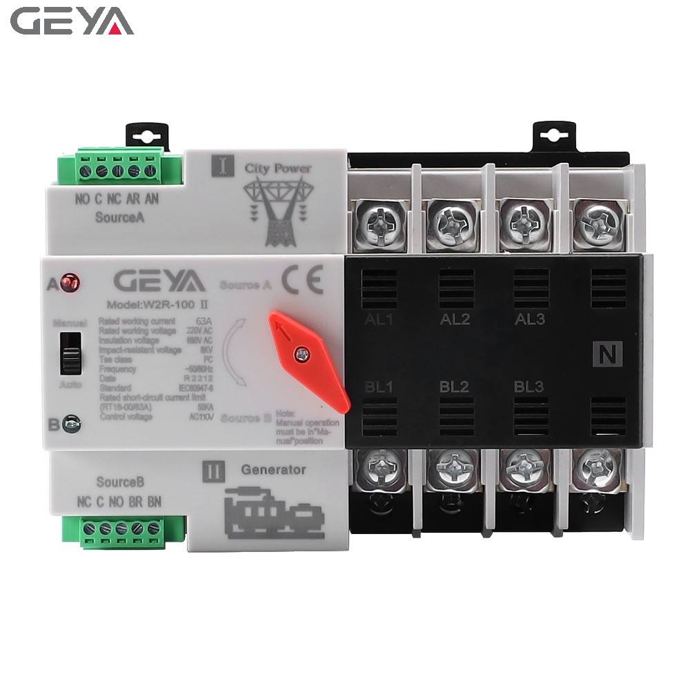 GEYA CHINA Double Power Transfer Switch for Din Rail ATS 110V 220V 4Pole Switch