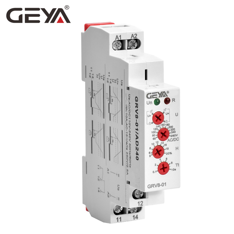 GEYA Din Rail GRV8-01 Over Under Voltage Protector 10A Adjustable Time Delay Range 0.1s-10s with CE CB ROHS Certificate