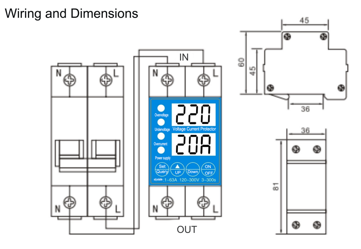 GEYA GPS7-04 AC220V 1A-63A Over/under Voltage /Courrent Protector