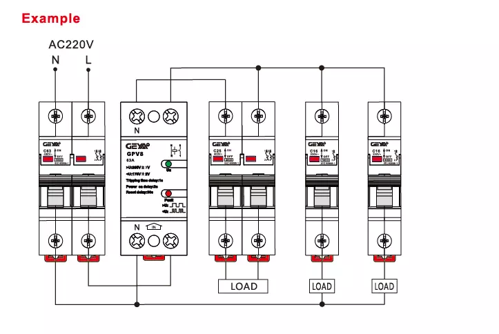GEYA New Design GPV8 Auto Voltage Protector Din Rail 2P 4P 32A 40A 50A 63A Voltage Sensitive Relay