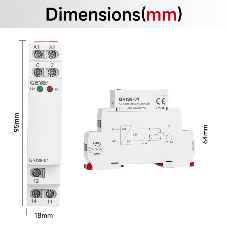 GEYA  GRIS8-01 AC85-265V Isolated Relay GRIS8 Series Isolated Relay for Fire Safety Applications with DIN Rail Mounting