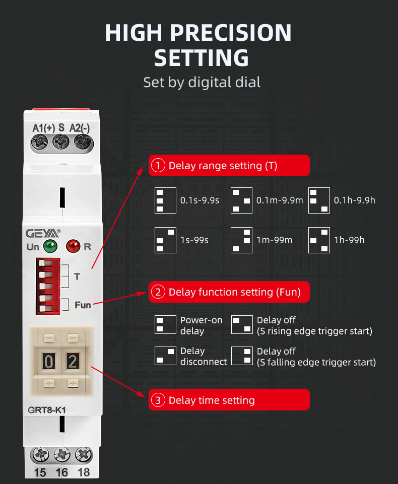 GEYA GRT8-K Digital Timer Relay  Delay Range 0.1 Seconds - 99 Hours Digital Dialing Setting AC220V or AC/DC12V-240V 50-60Hz