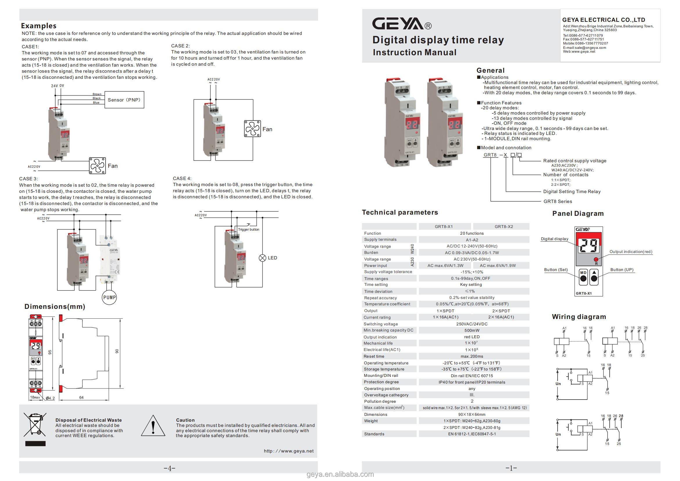 GEYA GRT8-X1-240 AC DC 12V 240V 0.1s-99day Pulse Generator Start-stop on OFF Delay Digital Setting Time Relay