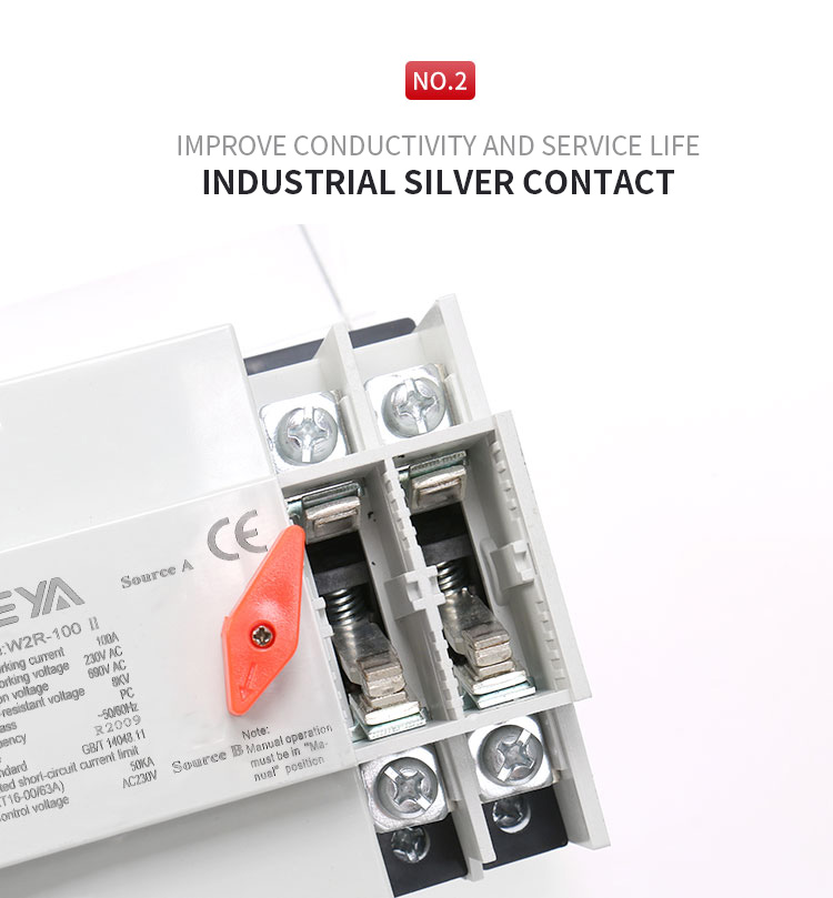 GEYA W2R Mini ATS 2P Automatic Transfer Switch Electrical Selector Switches Dual Power Switch Din Rail Type ATS 63A 100A