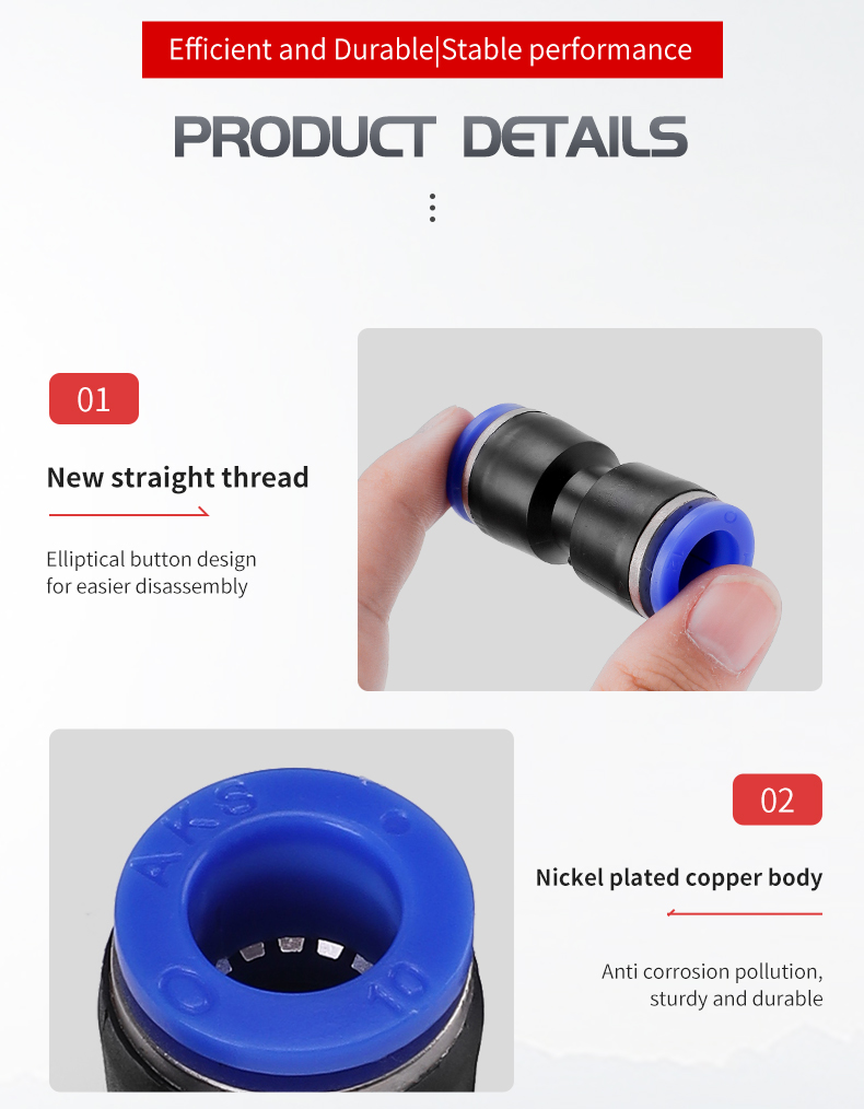 GEYA PU One Touch Straight Union Push in Pipe Connector Plastic Tube Fittings Pneumatic