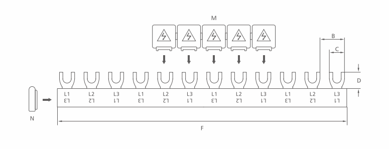 GEYA 1P 2P 3P 4P Pin 63A U Type Fork Type Mcb Electric Copper Busbar for Distribution Box Mounting