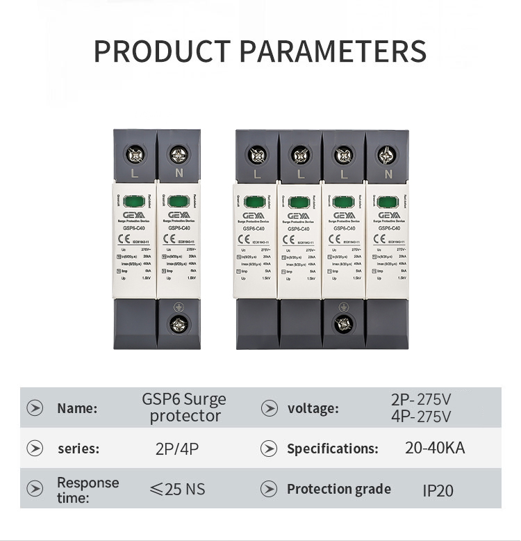 GEYA GSP6-C40PV 1000V 2P spd Surge Protector protection Device Din Rail 480v Solar Surge protection Device