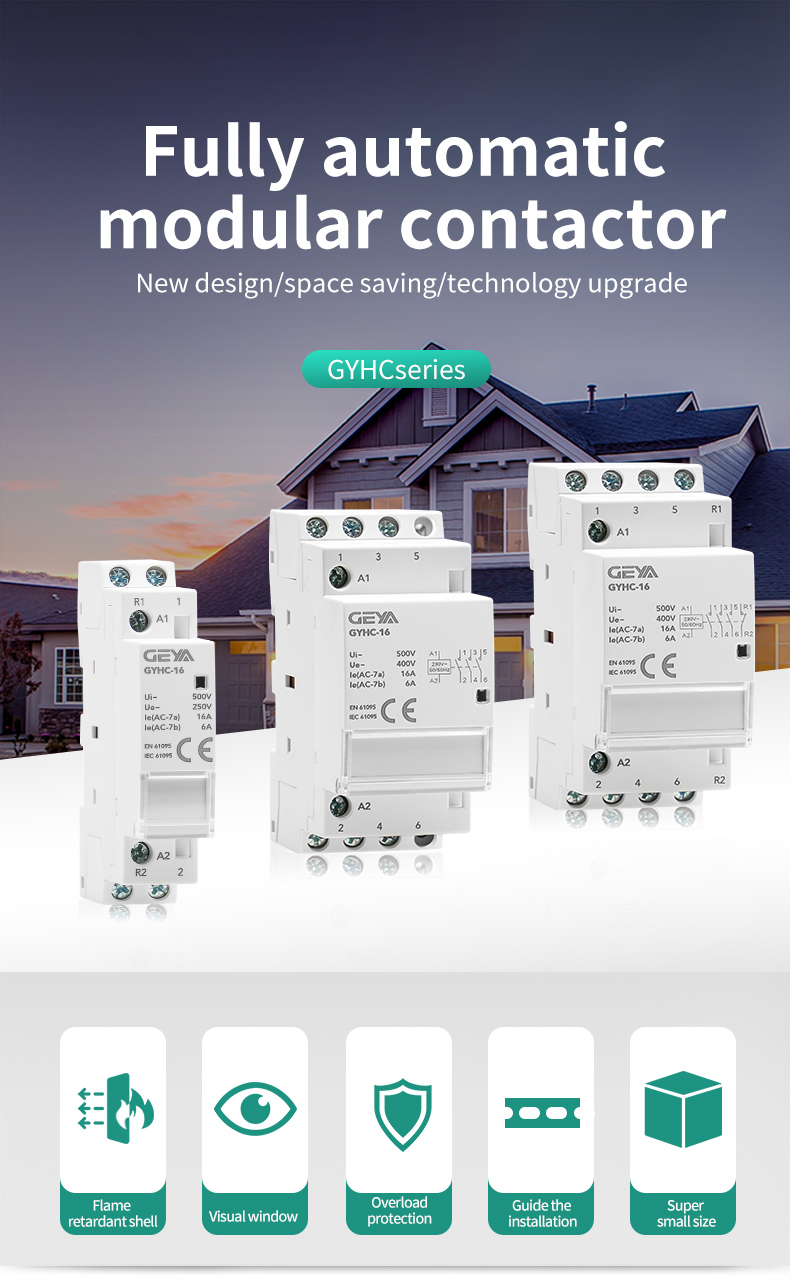 GEYA Automatic Household AC Contactor Modular Din Rail Mounted 63A 4P 2NO2NC 220V