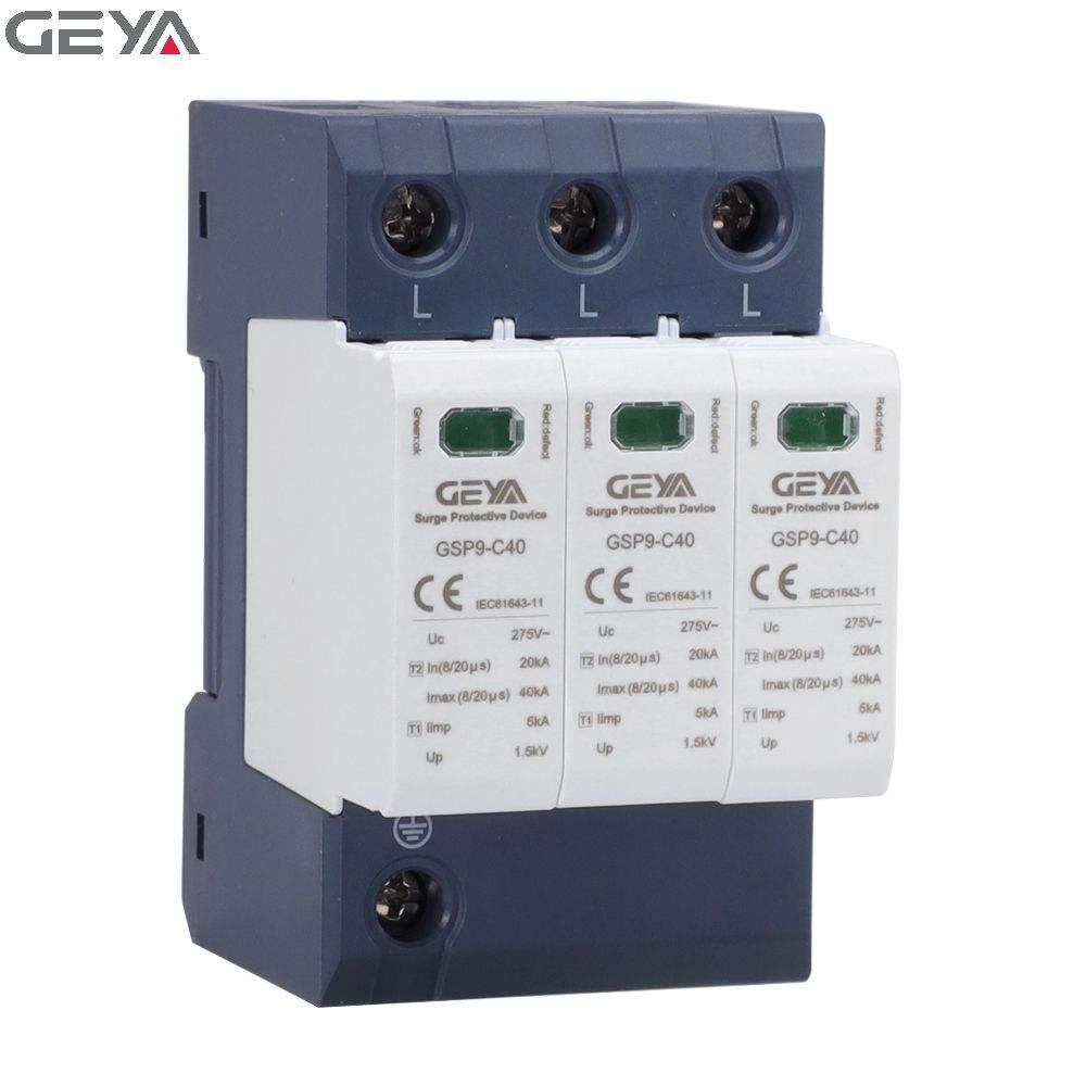 GEYA GSP9-C40-3P 40KA 3 Phase Surge Protection Device for Photovoltaic 40KA 1000V DC SPD 2P 12V 20-40KA Surge Arrester Price