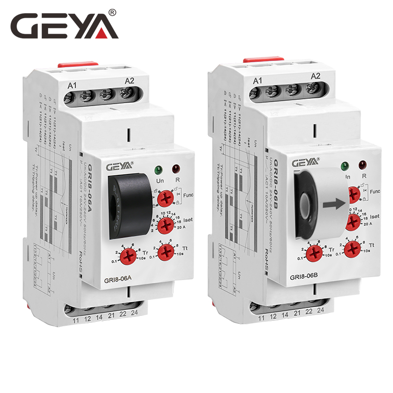 2021 NEW GEYA GRI8-06 DC Current Sensor Relay 18mm Width 2CO 8A AC/DC Current Testing Relay 24V-240V Wide Range