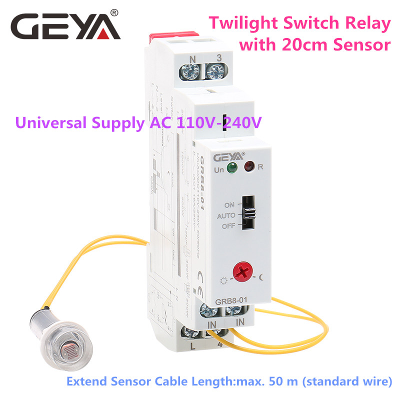 GEYA GRB8-01 Twilight Switch AC110V-240V Street Light Sensor Din Rail Modular Relay 16A Automatic Switching Relay