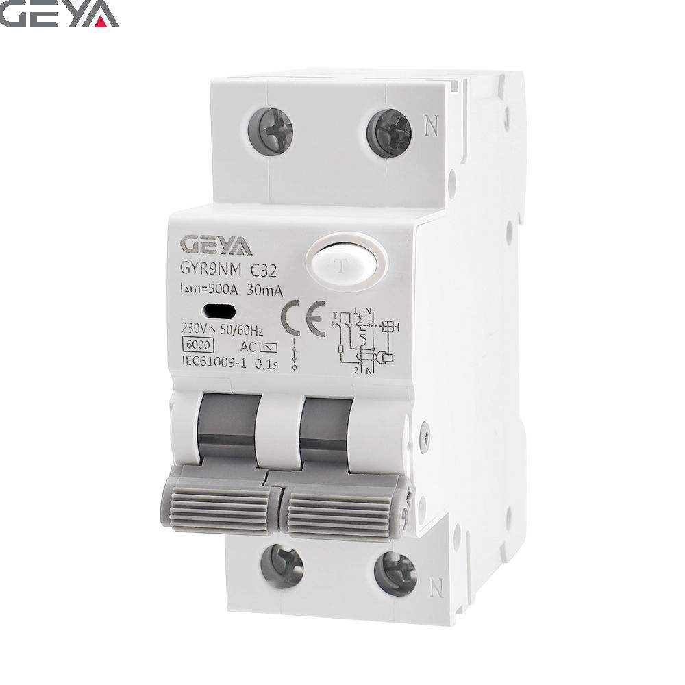 GEYA GYR9N-AC 2P 6A-25A 30mA/100mA/300mA RCBO/RCCB/RCD/ELCB Leakage Circuit Breaker