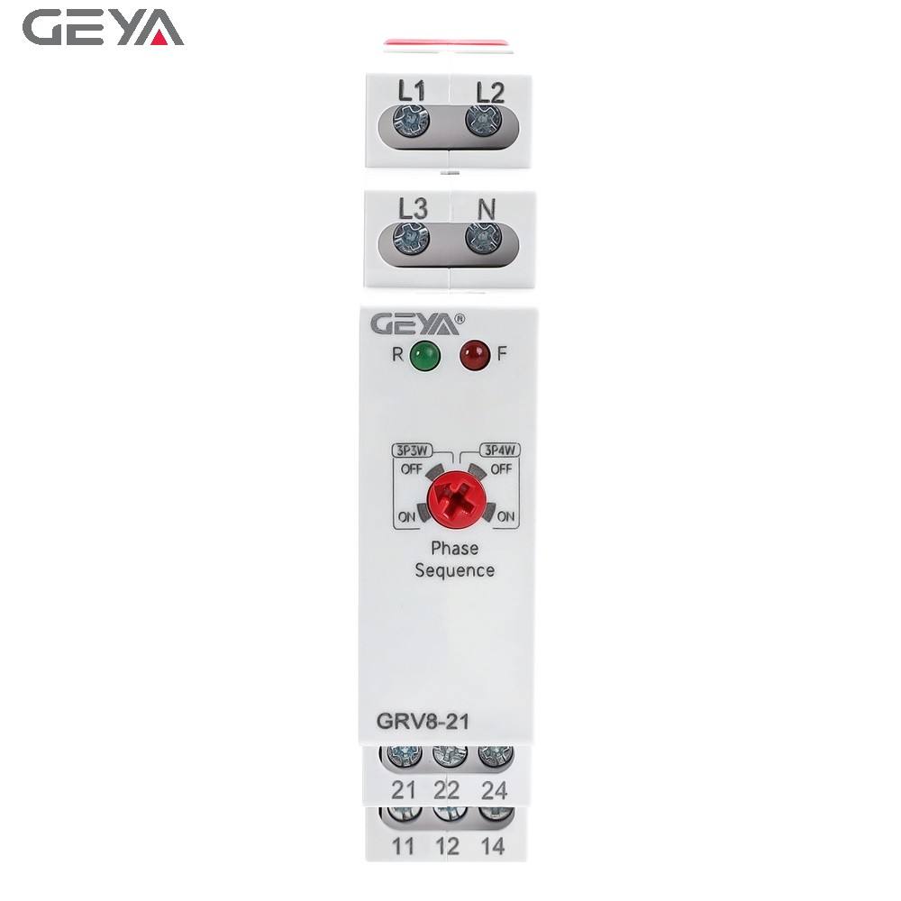 GEYA GRV8-21 3-Phase Oltage Relay Regulator Din Rail Voltage Monitor and Phase Sequence Relay Monitoring Voltage Relay