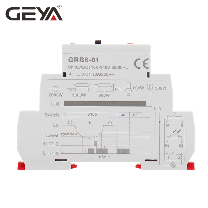 GEYA GRB8-01 Twilight Switch AC110V-240V Street Light Sensor Din Rail Modular Relay 16A Automatic Switching Relay