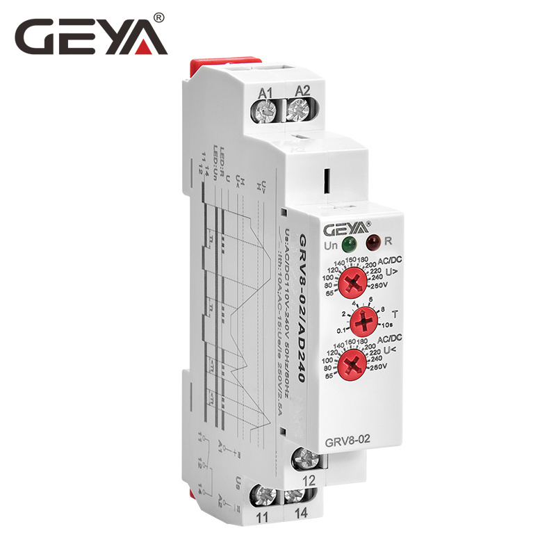GEYA Din Rail GRV8-01 Over Under Voltage Protector 10A Adjustable Time Delay Range 0.1s-10s with CE CB ROHS Certificate