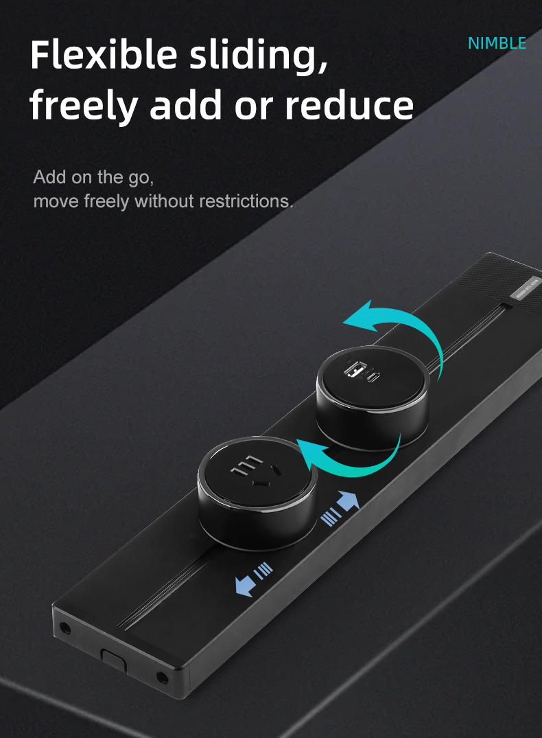 GEYA Desktop Power Track System Socket Flexible Outlet Track Socket Mobile Rail Socket Guide Rail