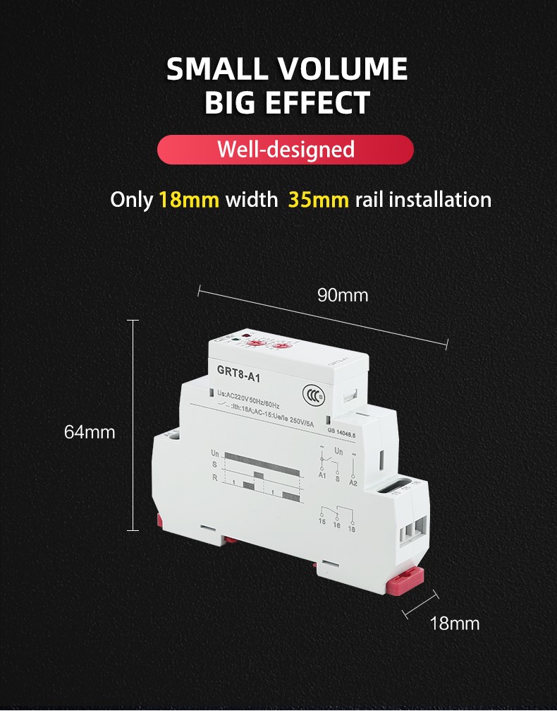 GEYA GRT8-AB Smart Home Adjustable 16A Time Relay DIN Rail 18mm Electric on Delay Timer 12V DC