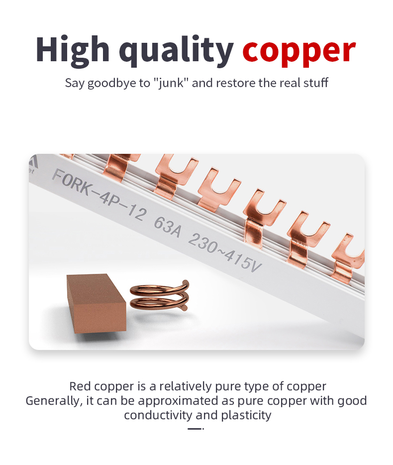 GEYA 1P 2P 3P 4P Pin 63A U Type Fork Type Mcb Electric Copper Busbar for Distribution Box Mounting