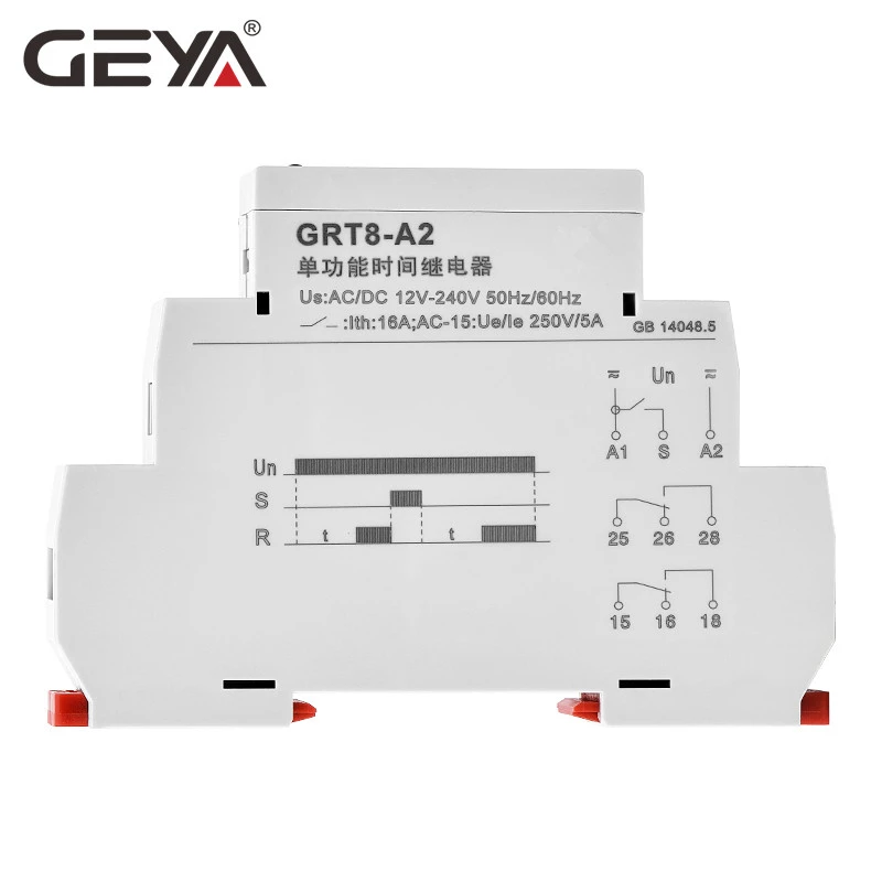 GEYA GRT8-AB Smart Home Adjustable 16A Time Relay DIN Rail 18mm Electric on Delay Timer 12V DC