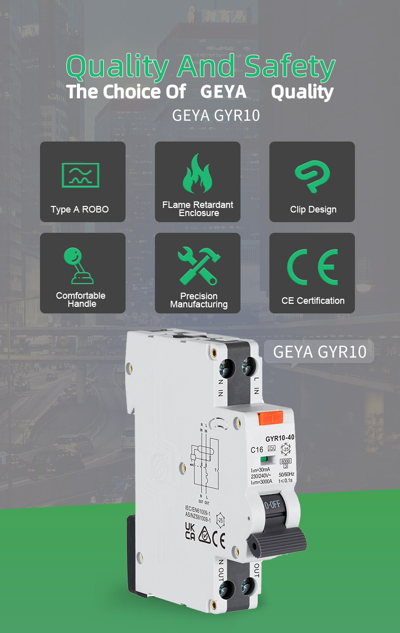 GEYA GYR10N-40 1P+N Single Module RCBO Circuit Breaker Residual Current Circuit Breaker With Over Current Protection RCBO