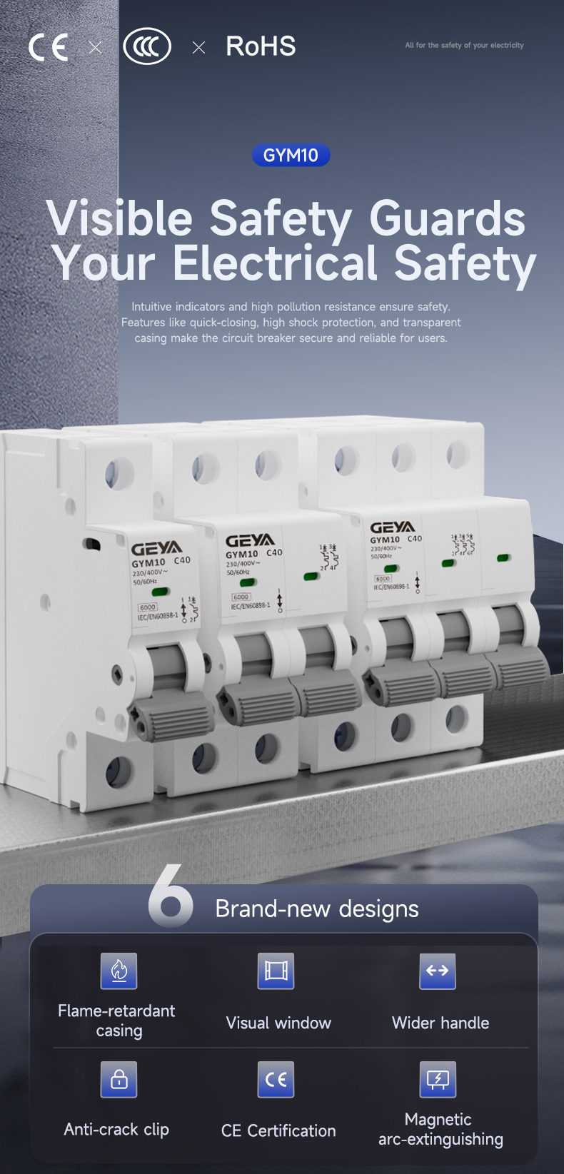 GEYA GYM10T-6kA-2P 60A 2 Pole Mini Circuit Breaker 63 a Ac Mcb Zhejiang Mccb 16a40a 63a 100a 63 Amp Miniature Circuit Breaker