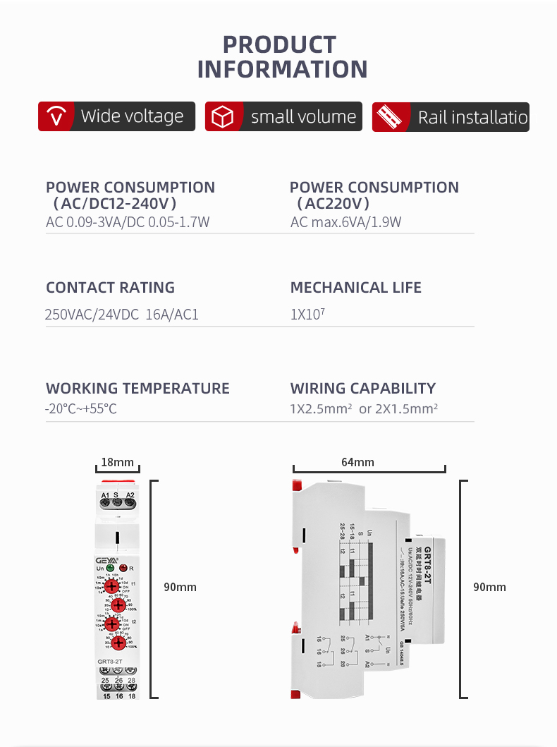 GEYA TOP 10 Relay Factory Online Shopping GRT8-2T Double Delay Time Relay AC230V 2 Delay on Electronic Relay OEM/ODM