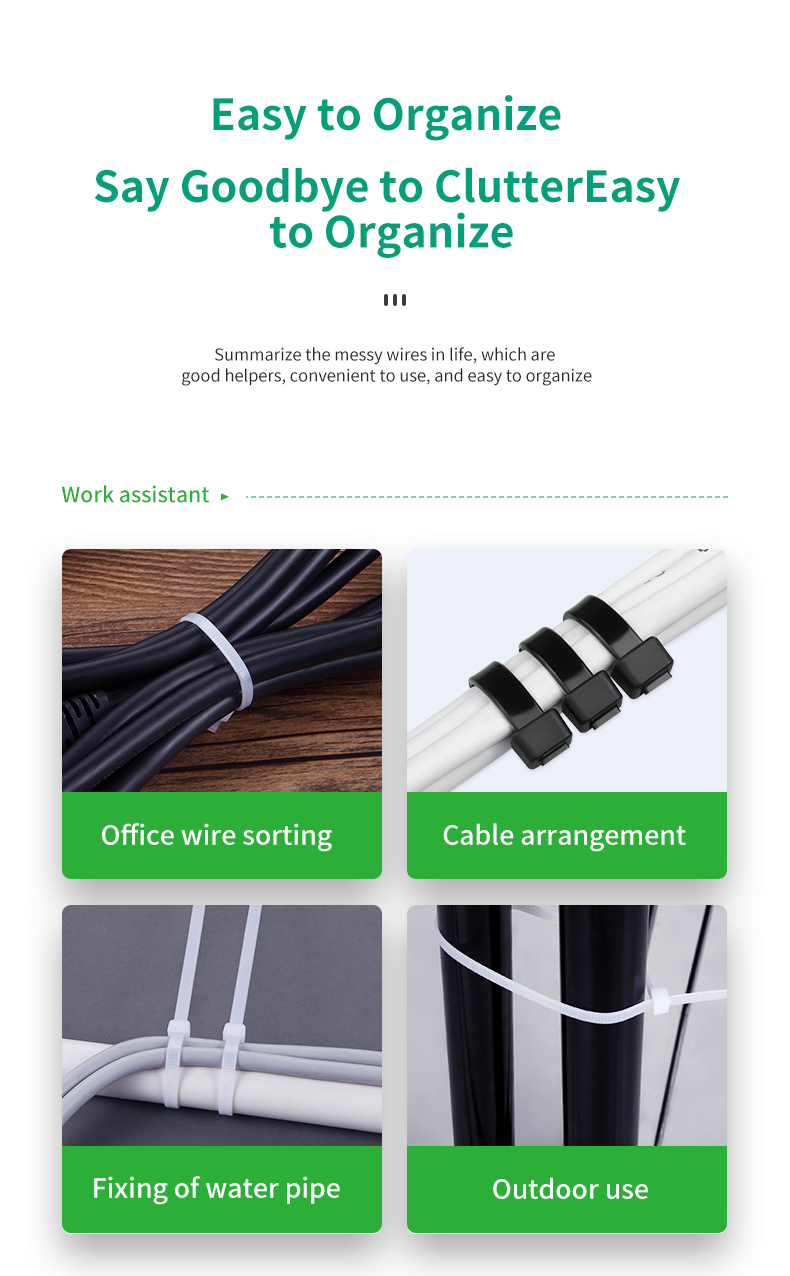 GEYA Wholesale Factory Good Quality Self-Locking Black and White Nylon66 Plastic Wire Tie Nylon Cable Tie Zip Ties