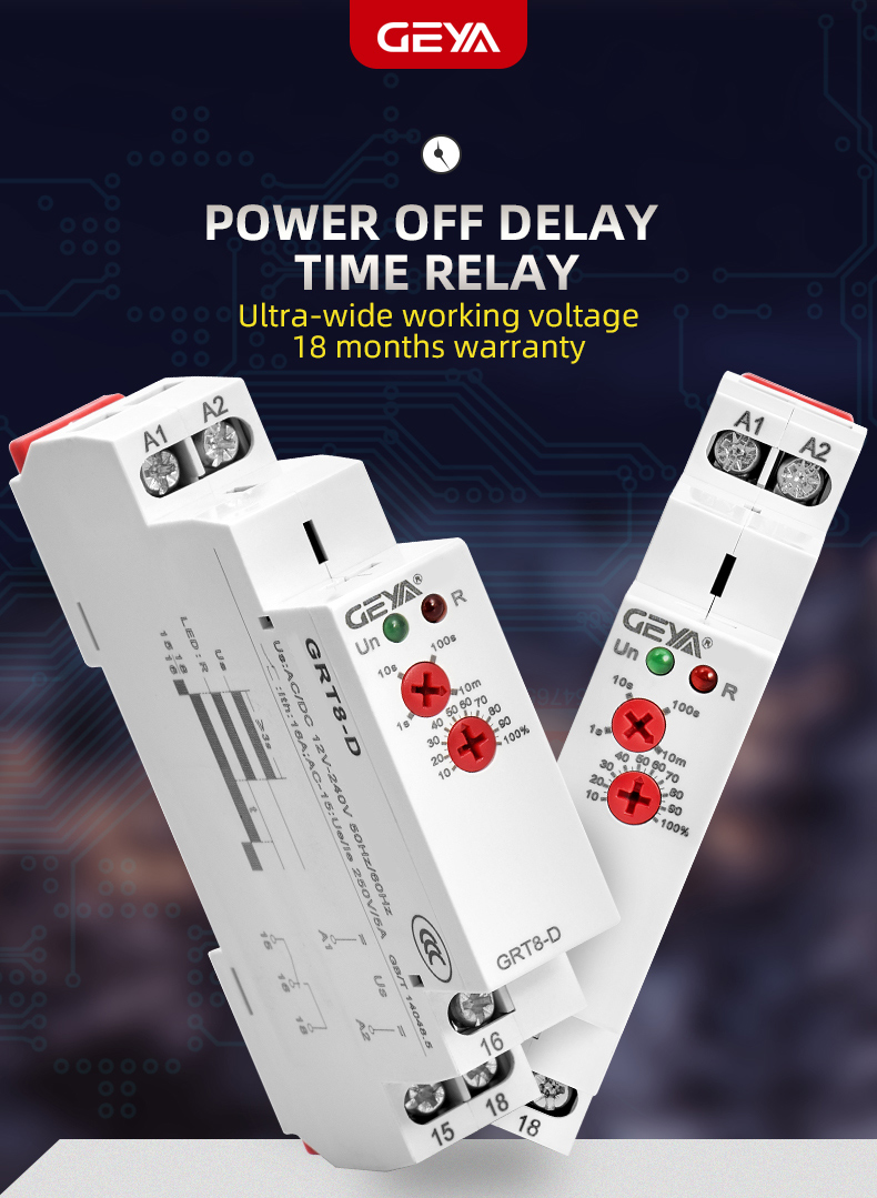 GEYA GRT8-D AC/DC 12-240V 16A Time Delay off Relay for Emergency Stuff Timer Control