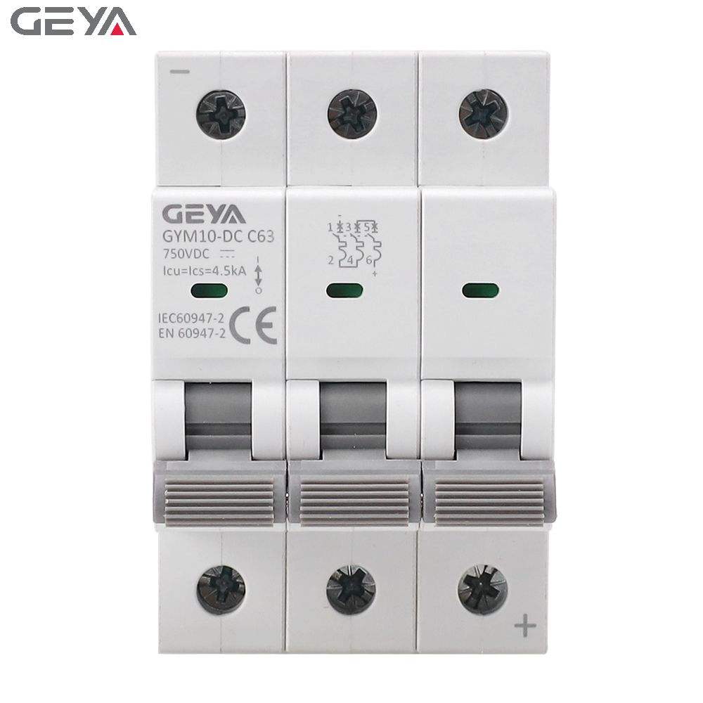 GEYA Dc Mcb Circuit Breaker 1P 2P 3P 4P Mini Miniature 16a 25amp 63a for Solar PV System 4.5ka DC1000V DC500V DC750V