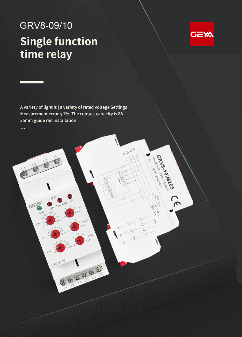 GEYA GRV8-10 NEW 36mm Width 3 Phase Voltage Monitoring Relay with Reset Time 0.1s-10s Over Under Voltage Relays
