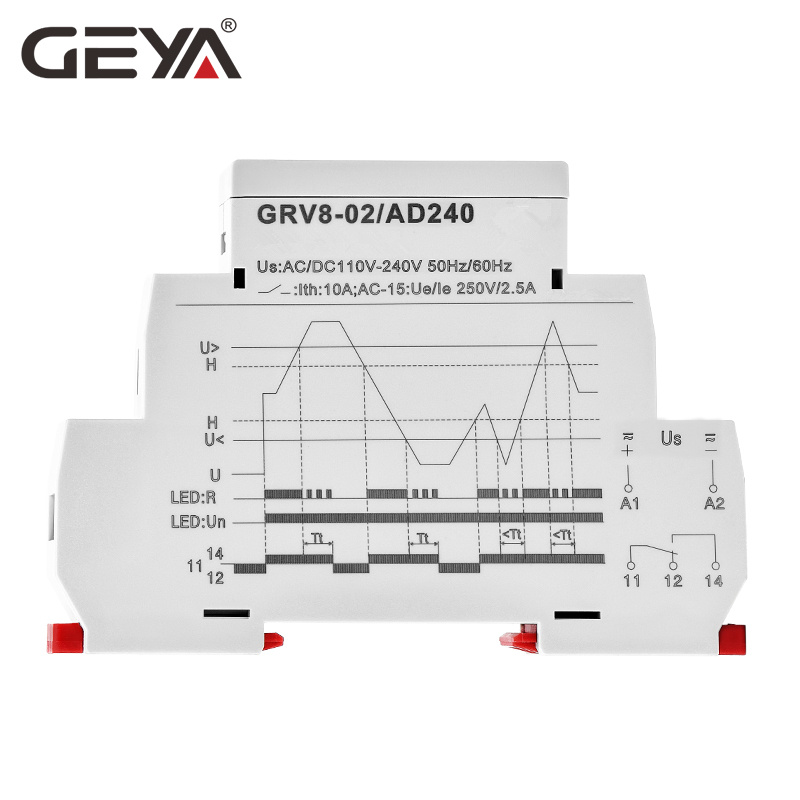 GEYA Din Rail GRV8-01 Over Under Voltage Protector 10A Adjustable Time Delay Range 0.1s-10s with CE CB ROHS Certificate