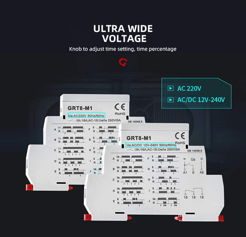 GEYA GRT8-M 10 Functions 24 Volt DC Timer Relay Dual Timer Relay Miniature PROTECTIVE Sealed 16A Low Power Mini Time Relay 24v
