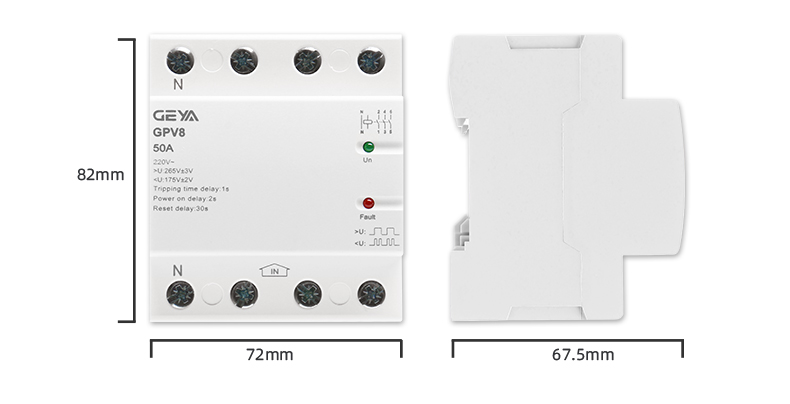 GEYA New Design GPV8 Auto Voltage Protector Din Rail 2P 4P 32A 40A 50A 63A Voltage Sensitive Relay