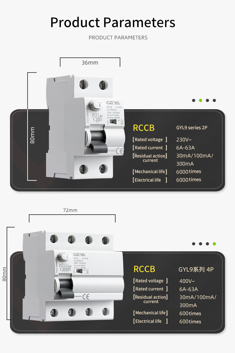 GEYA GYL9 ID RCCB 10KA Residual Circuit Device RCD Electronic 10mA30mA 100mA 300mA ELCB RCCB 80a Current Ratings  2P 16A 30mA
