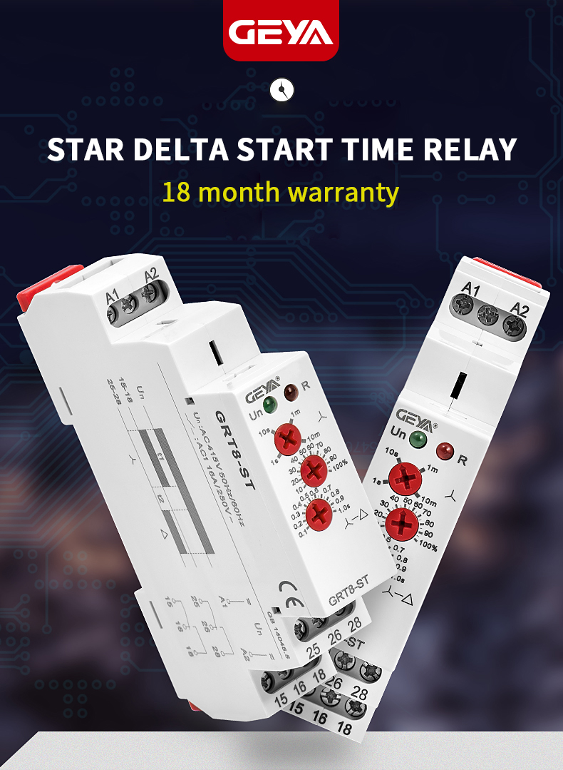 GEYA GRT8-ST SPDT Delay on Timer Star Delta Starter AC/DC 12-240V 16A Miniature PROTECTIVE Sealed Electric Time Relay