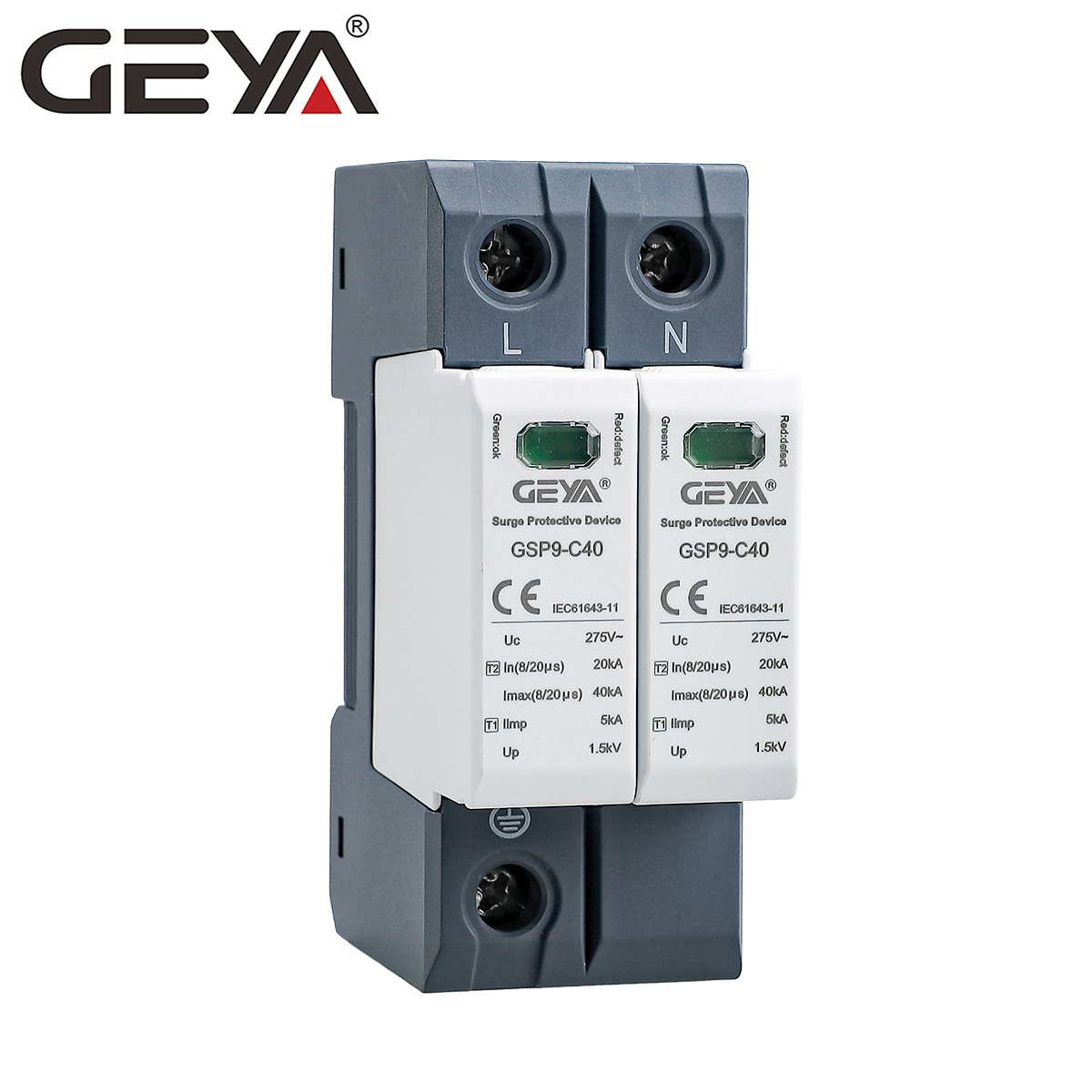 GEYA GSP9-C40-2P 40KA SPD 2P Electric Surge Protection Device SPD 385V 420V House Surge Arrester Protective