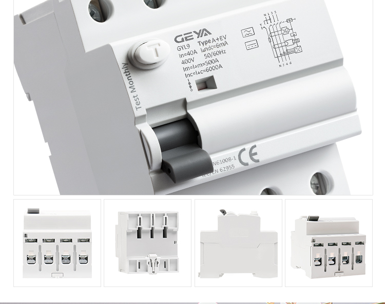 GEYA NEW GYL9 2P 30mA A+EV  32-40A AC DC RCCB for EV Charger 100amp Elcb Price 30ma 40a