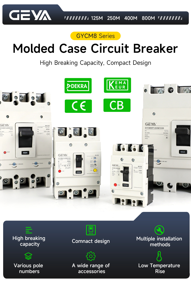 GEYA 250A DEKRA&KEMA Certificate Electronic Adjustable Circuit Breaker MCCB 1000 Amp LCD Display Intelligent MCCB