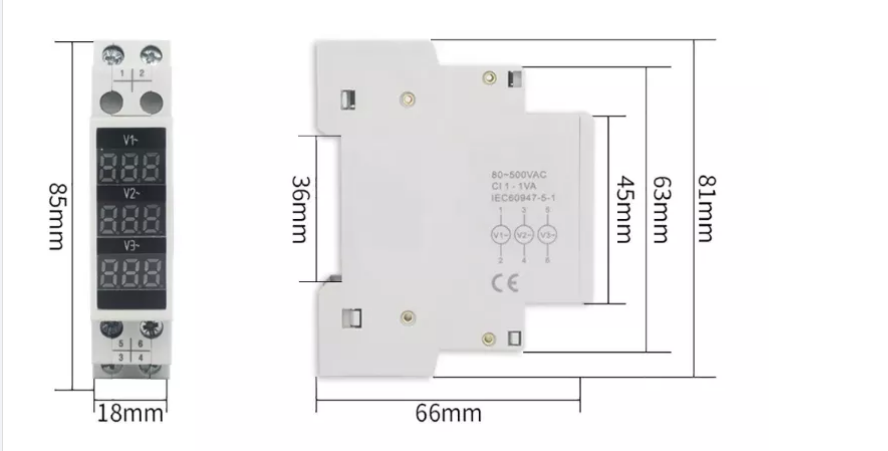 GYEA NA-3P 1-100A 220-380V AC Three Phase Ammeter Voltage Protector