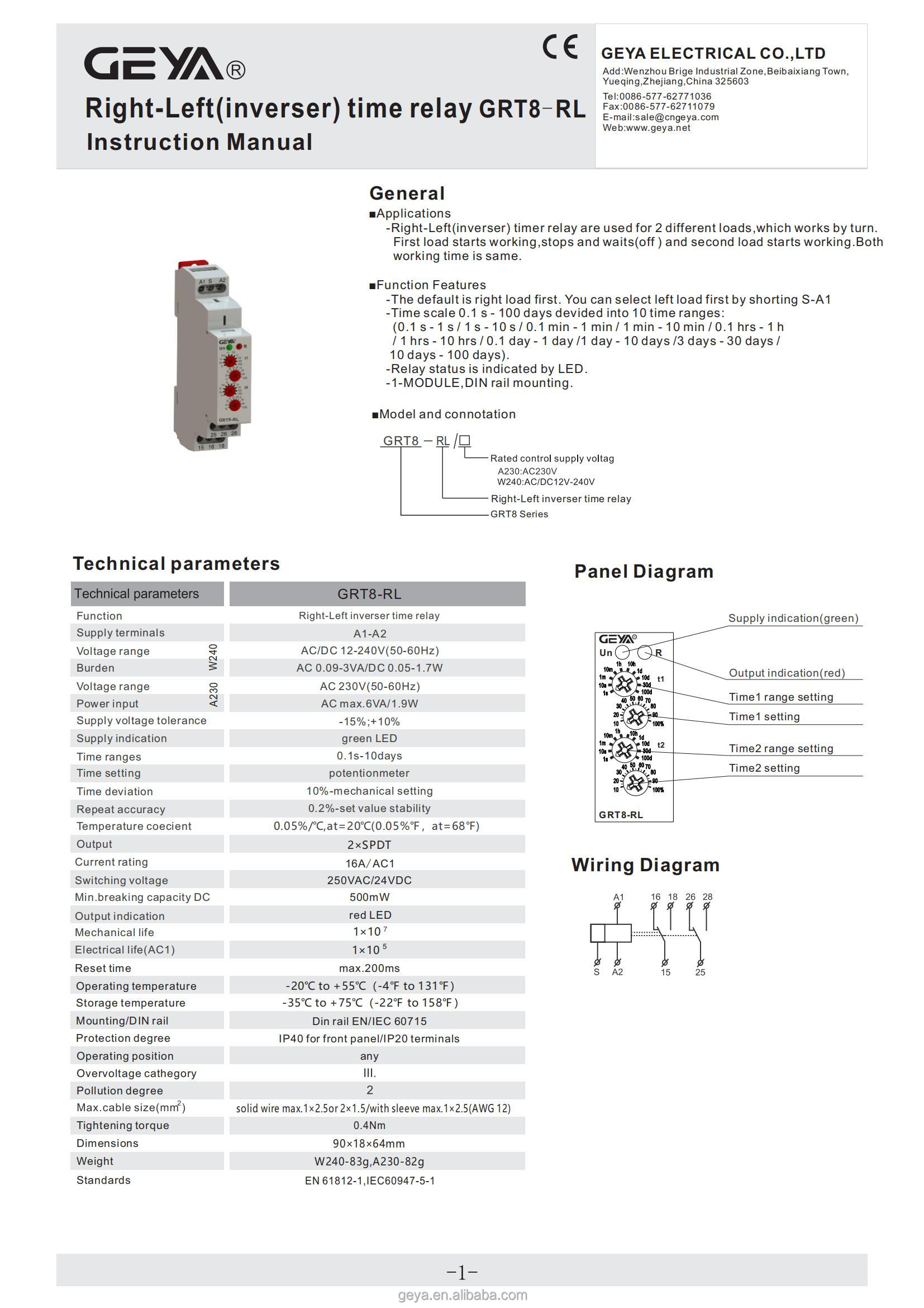 GEYA GRT8-RL-230 AC230V 10 Time Ranges Right-Left Inverser Time Relay for 2 Different Loads Inverse Time Overcurrent Relay