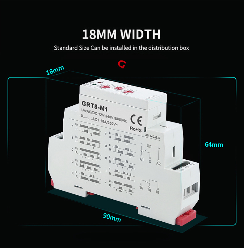 GEYA GRT8-M 10 Functions 24 Volt DC Timer Relay Dual Timer Relay Miniature PROTECTIVE Sealed 16A Low Power Mini Time Relay 24v