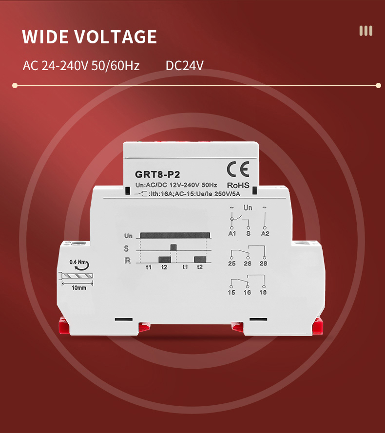 GEYA GRT8-P2-240 AC DC 12V 240V IP40 IP20 Pulse Output Time Relay 1 Spdt Time Relay Timer Control with High Quality