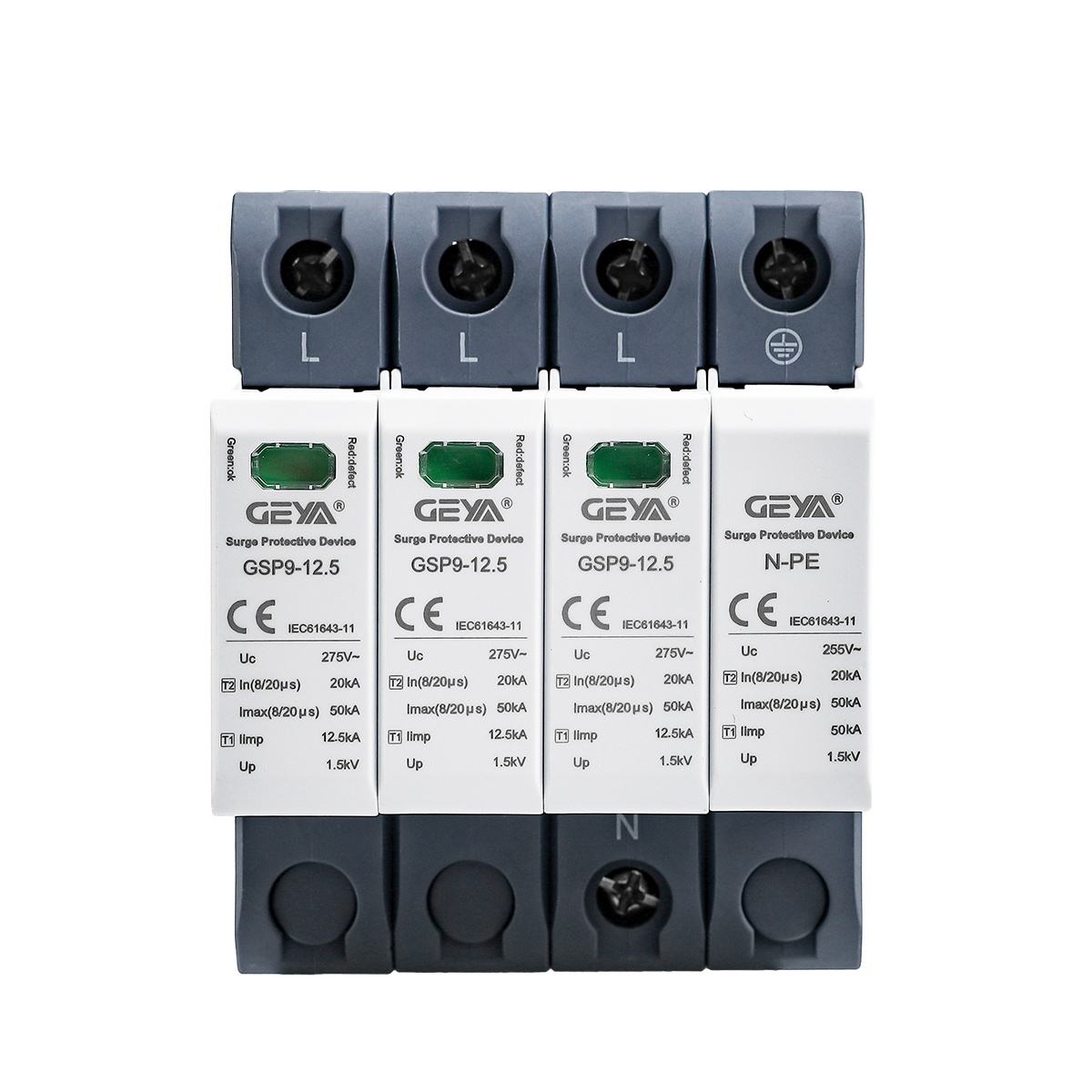 GEYA  GSP9-12.5 3P+N 12.5KA Surge Arrestor Rf Surge Protector Bnc Surge Arrester 3 Ghz 12kv 25 Ka