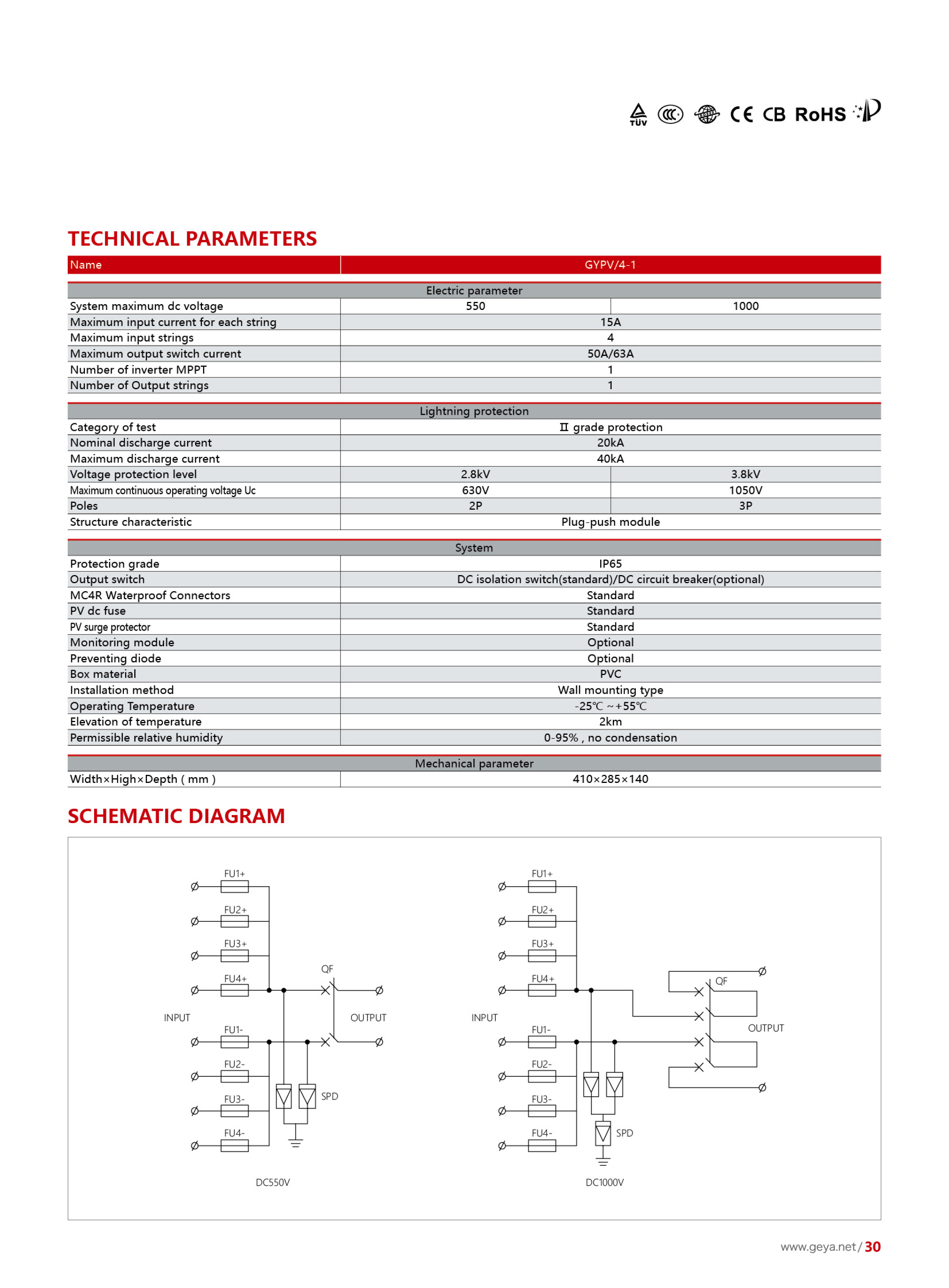 GEYA Top 10 	4 Input 1 Output Pv Manufacturers Factory with DC Fuse Suppliers Combiner Box for Solar Panel