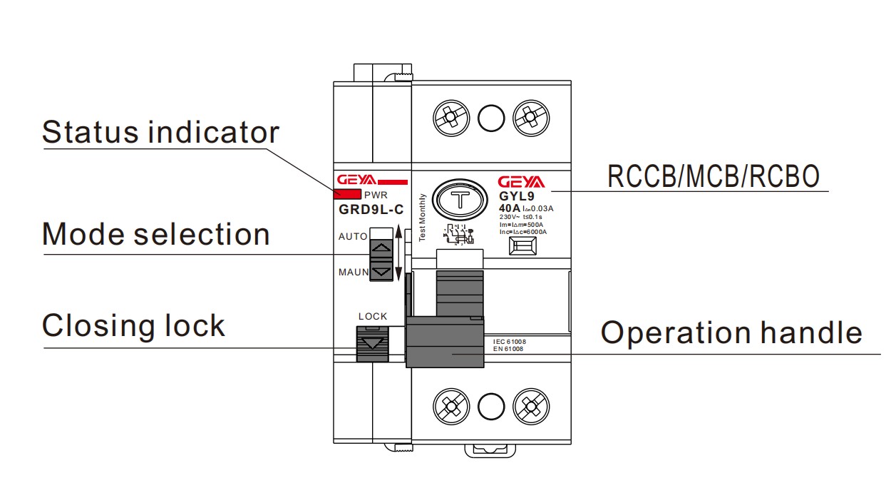 GEYA NEW GRD9L-C/D/R+GYR9NM-4P 32-40A AC 30/100/300mA AC Auto Automatic Recloser Mcb Function RCBO 4p Rcbo Circuit Breaker