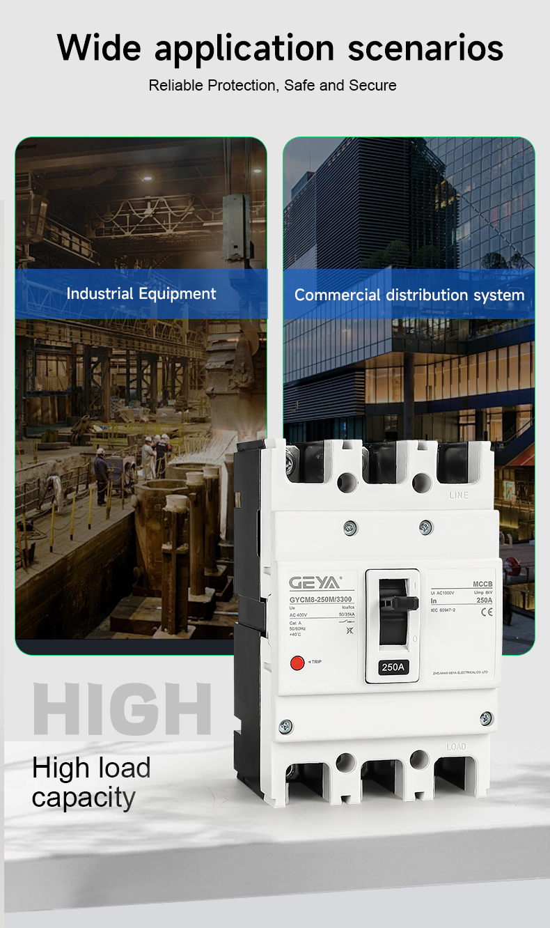 GEYA 250A DEKRA&KEMA Certificate Electronic Adjustable Circuit Breaker MCCB 1000 Amp LCD Display Intelligent MCCB
